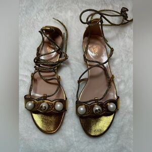 Gucci Metallic Gold Lace-Up Sandals